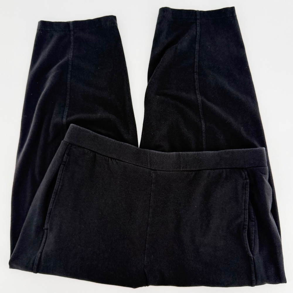 EILEEN FISHER Black Stretch Velvet Slim Ankle Pants Elastic Waist Size Large